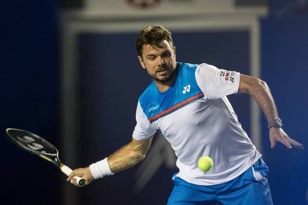 (200228) -- ACAPULCO, Feb. 28, 2020 (Xinhua) -- Stan Wawrinka of Switzerland hits a return during the men s singles quarterfinal match between Grigor Dimitrov of Bulgaria and Stan Wawrinka of Switzerland at the 2020 ATP, Tennis Herren Mexican Open tennis tournament in Acapulco, Mexico, Feb. 27, 2020. (Photo by Francisco Canedo Xinhua) (SP)MEXICO-ACAPULCO-TENNIS-ATP-MEXICAN OPEN-QUARTERFINALS 