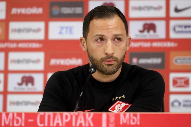 MOSCOW, RUSSIA - FEBRUARY 28, 2020: Spartak Moscow head coach Domenico Tedesco gives a press conference, PK, Pressekonferenz at Otkritie Arena ahead of their 2019 2020 Russian Premier League Round 20 match against Dynamo Moscow. Sergei Savostyanov TASS  TS0D0115