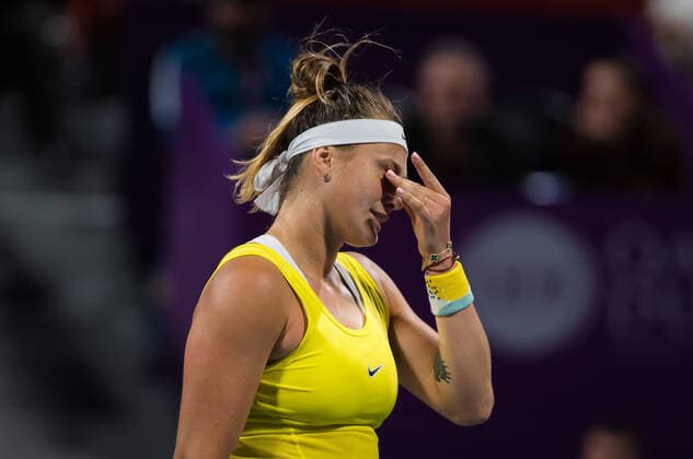 February 28, 2020, Doha, QATAR: Aryna Sabalenka of Belarus in action during the semi-final of the 2020 Qatar Total Open WTA, Tennis Damen Premier 5 tennis tournament against Svetlana Kuznetsova of Russia 2020 Qatar Total Open, Tennis, Doha, Qatar, Feb 28 - ZUMAa181 20200228_zaa_a181_073 Copyright: xRobxPrangex