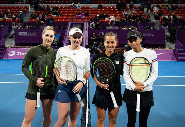 WTA Qatar TOTAL Open 2020 Doha Su Wei Hsieh TPE , Barbora Strycoa CZE and Garbiela Dabrowski CAN , Jelena Ostapenko LAT WTA Qatar TOTAL Open 2020
