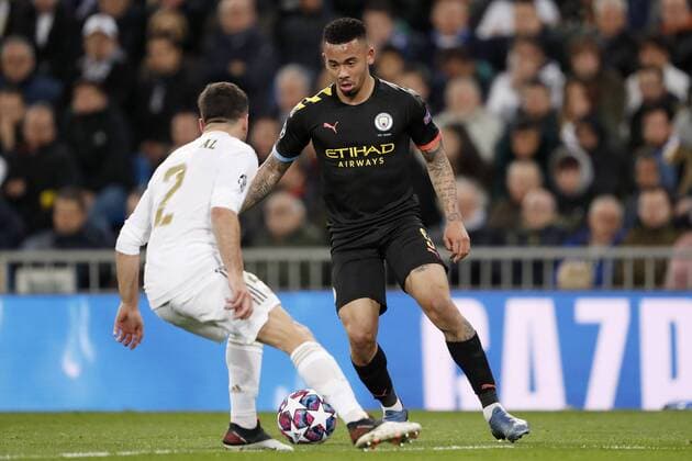 (L-R) Daniel Carvajal of Real Madrid, Gabriel Jesus of Manchester City during the UEFA Champions League round of 16 first leg match between Real Madrid and Manchester City FC at the Santiago Bernabeu stadium on February 26, 2020 in Madrid, Spain UEFA Champions League 2019 2020 xVIxANPxSportx xMauricexvanxSteenxIVx 407490469
