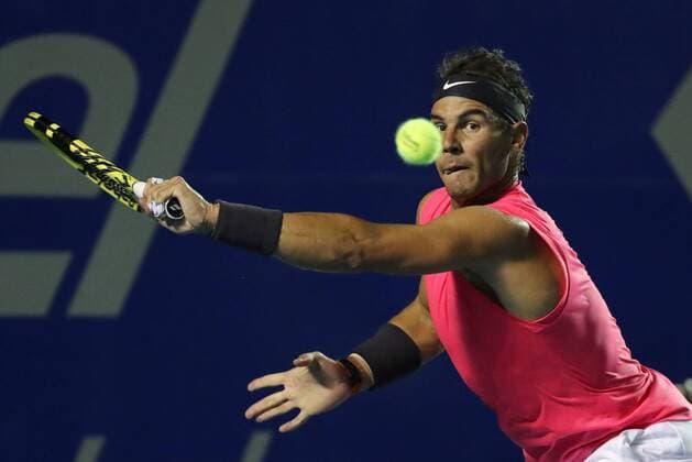 Spanish tennis player Rafael Nadal returns a ball against the Bulgarian Grigor Dimitrov, during a game of the Mexican Tennis Open held in Acapulco, Guerrero state, Mexico, 28 February 2020. Mexican Tennis Open in Acapulco !ACHTUNG: NUR REDAKTIONELLE NUTZUNG!  Copyright: xDavidxGuzmánx MEX6569 20200229-637185569569764068
