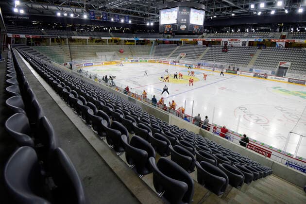 Empty Tissot Arena, EHC Biel ZSC Lions, National League, ice hockey, 28 02 2020