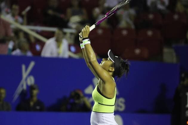 MEX6617. ACAPULCO (MÉXICO),29 02 2020.- British tennis player Heather Watson celebrates after defeating Canadian Leylah Fernandez, during a game of the Mexican Tennis Open held in Acapulco, Guerrero, Mexico, 29 February 2020. EFE David Guzmán Mexican Tennis Open in Acapulco !ACHTUNG: NUR REDAKTIONELLE NUTZUNG!  Copyright: xDavidxGuzmánx MEX6636 20200301-637186411860501631