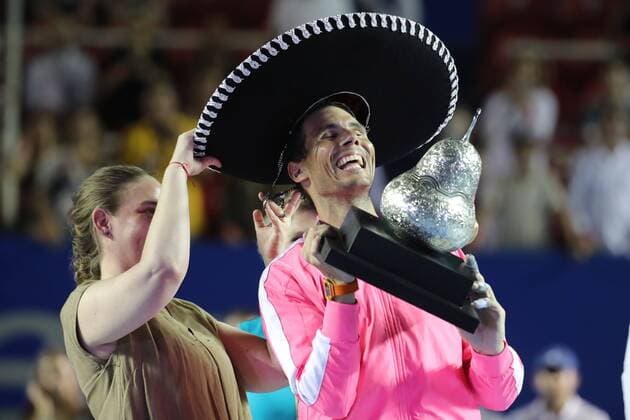 Spanish tennis player Rafael Nadal raises trophy after defeating US Taylor Fritz in the final game of Mexican Open tennis tournament in Acapulco, Mexico, 29 February 2020. Nadal won 6-3 and 6-2. Rafael Nadal vs. Taylor Fritz !ACHTUNG: NUR REDAKTIONELLE NUTZUNG!  Copyright: xDavidxGuzmanx MEX6691 20200301-637186477401911320