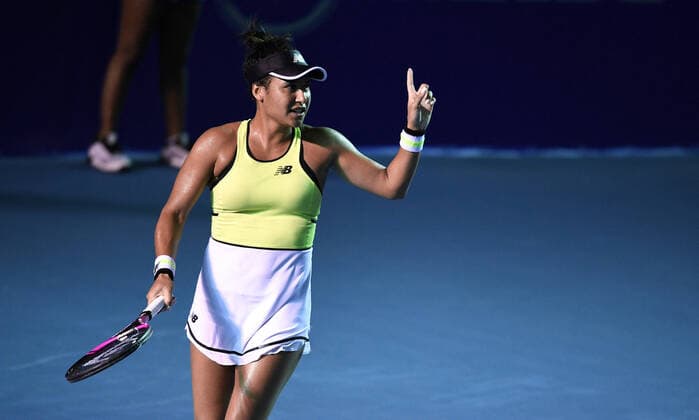 (200301) -- ACAPULCO, March 1, 2020 -- Heather Watson of Britain reacts during the women s singles final match between Heather Watson of Britain and Leylah Fernandez of Canada at the 2020 WTA, Tennis Damen Mexican Open tennis tournament in Acapulco, Mexico, Feb. 29, 2020. ) (SP)MEXICO-ACAPULCO-TENNIS-WTA-MEXICAN OPEN-FINALS XinxYuewei 