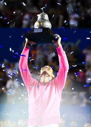 (200301) -- ACAPULCO, March 1, 2020 -- Rafael Nadal of Spain poses with his trophy during the awarding ceremony after winning the men s singles final match between Rafael Nadal of Spain and Taylor Fritz of the United States at the 2020 ATP, Tennis Herren Mexican Open tennis tournament in Acapulco, Mexico, Feb. 29, 2020. ) (SP)MEXICO-ACAPULCO-TENNIS-ATP-MEXICAN OPEN-FINALS XinxYuewei 