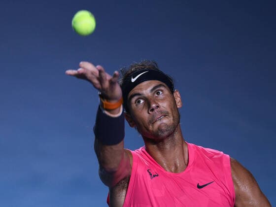 (200301) -- ACAPULCO, March 1, 2020 -- Rafael Nadal of Spain serves during the men s singles final match between Rafael Nadal of Spain and Taylor Fritz of the United States at the 2020 ATP, Tennis Herren Mexican Open tennis tournament in Acapulco, Mexico, Feb. 29, 2020. ) (SP)MEXICO-ACAPULCO-TENNIS-ATP-MEXICAN OPEN-FINALS XinxYuewei 