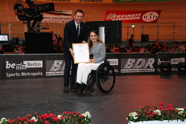 David Lappartient, UCI President, UCI Medal of Honor for Kristina Vogel, Track Cycling World Championships 2020 Berlin, 26 02 01 03 2020, Day 05, Berlin, Velodrom, Paul Heyse Straße 26, 10407 Berlin Prenzlauer Berg, 2020 Tracking Cycling World Championships, Berlin, GER