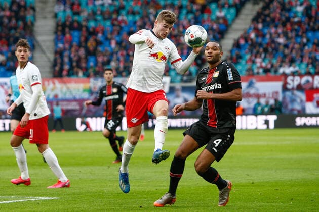 01.03.2020, xtgx, Fussball 1.Bundesliga, RB Leipzig - Bayer 04 Leverkusen emspor, v.l. Timo Werner (Leipzig, 11), Jonathan Tah (Leverkusen, 4) Zweikampf, Duell, Kampf, tackle (DFL DFB REGULATIONS PROHIBIT ANY USE OF PHOTOGRAPHS as IMAGE SEQUENCES and or QUASI-VIDEO) Leipzig *** 01 03 2020, xtgx, Football 1 Bundesliga, RB Leipzig Bayer 04 Leverkusen emspor, f l Timo Werner Leipzig, 11 , Jonathan Tah Leverkusen, 4 Duel, fight, tackle DFL DFB REGULATIONS PROHIBIT ANY USE OF PHOTOGRAPHS as IMAGE SEQUENCES and or QUASI VIDEO Leipzig
