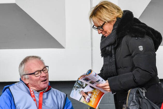 from left Luc Calleeuw Journalist , Martina Voss Tecklenburg National Coach Womens National Team in the audience, among the spectators studying a trade magazine, 01 03 2020, Cologne Germany , Football, Flyeralarm Frauen Bundesliga, 1 FC Köln 1 FFC Frankfurt, DFB DFL REGULATIONS PROHIBIT ANY USE OF PHOTOGRAPHS AS IMAGE SEQUENCES AND OR QUASI VIDEO xmhx