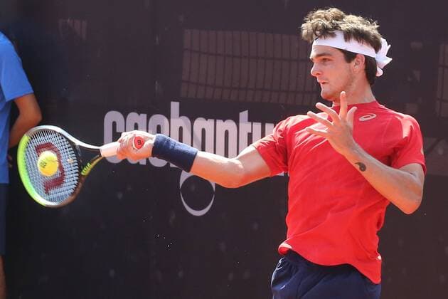 Brazilian Thiago Seyboth in action against Norwegian Caper Ruud, during the final of the Chile ATP, Tennis Herren 250,in SAntiago de Chile, Chile, 01 March 2020. EFE Elvis González FINAL CHILE OPEN ATP 250 !ACHTUNG: NUR REDAKTIONELLE NUTZUNG!  Copyright: xELVISxGONZALEZx AME9745 20200301-637186972406160842