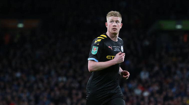 Manchester CityÕs Kevin De Bruyne during the Carabao Cup match at Wembley Stadium, London. Picture date: 1st March 2020. Picture credit should read: Paul Terry Sportimage EDITORIAL USE ONLY. No use with unauthorised audio, video, data, fixture lists, club league logos or live services. Online in-match use limited to 120 images, no video emulation. No use in betting, games or single club league player publications. SPI-0522-0100