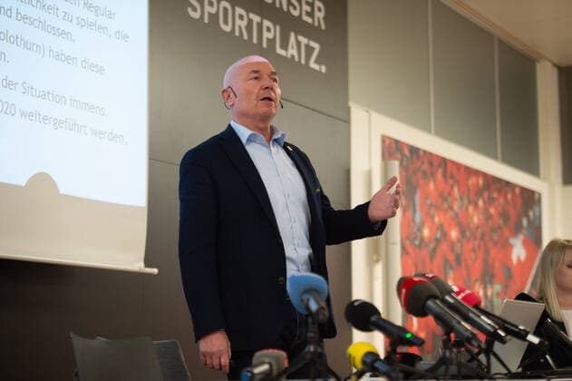 Media conference Swiss Ice Hockey Ittigen, 02 03 2020, Media conference Swiss Ice Hockey, the league informs about the further course of the season regarding the coronavirus, Denis Vaucher Director National League Swiss League Member of the Executive Board Swiss Ice Hockey