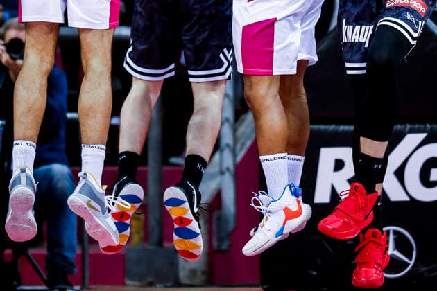 Bonn, Germany, TelekomDome, 01 03 2020 Four players advance to rebound during the easy Credit BBL match Telekom Baskets Bonn vs Oliver Würzburg in the season 2019 2020