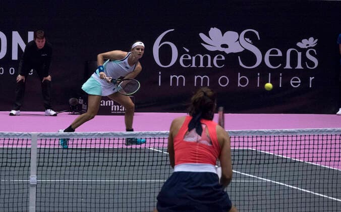 Caroline Garcia (FRA) - Greet MINNEN (BEL) TENNIS : Open 6eme Sens - Palais des sports Lyon - 02 03 2020 SandrineTHESILLAT Panoramic 