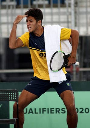 TENNIS DAVIS CUP PREVIEW ADELAIDE, Mateus Alves of Brazil reacts during a Davis Cup preview media opportunity at Memorial Drive Tennis Centre in Adelaide, Tuesday, March 3, 2020. ( NO ARCHIVING, EDITORIAL USE ONLY, NO USE IN BOOKS WITHOUT CONSENT ADELAIDE SA AUSTRALIA  Copyright: xKELLYxBARNESx 20200303001453222782