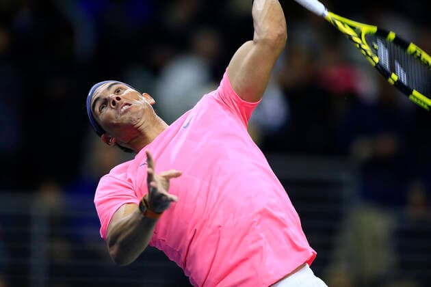 DULUTH, GA - MARCH 02: Rafael Nadal warms up on March 02, 2020 at Infinite Energy Arena in Duluth, GA. (Photo by David J. Griffin Icon Sportswire) TENNIS: MAR 02 Nadal v Dimitrov Icon95320200302187