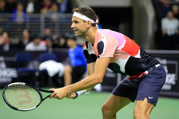 DULUTH, GA - MARCH 02: Grigor Dimitrov has a laugh during his match on March 02, 2020 at Infinite Energy Arena in Duluth, GA. (Photo by David J. Griffin Icon Sportswire) TENNIS: MAR 02 Nadal v Dimitrov Icon95320200302255