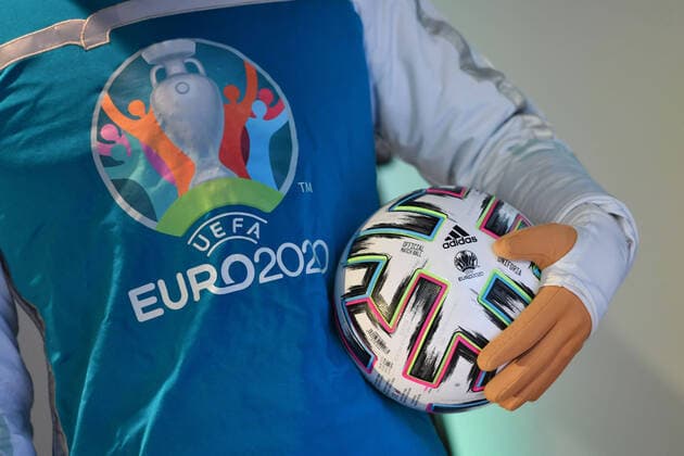 Close Up mascot Skillzy with Uefa EURO 2020 logo, emblem and the official match ball Press event Munich loves Europe in the Olympic Park Ð still 100 days until the start of the UEFA EURO 2020 on 04 03 2020 in Munich Olympic Park
