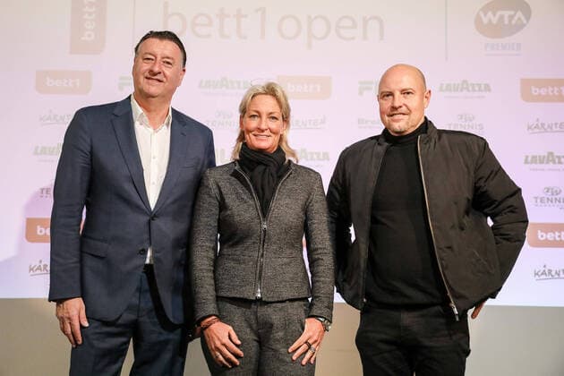 Edwin Weindorfer CEO e motion, Organizer , Barbara Rittner Tournament Director and Adam SZPYT Managing Director bett1 main and title sponsor , bett1 open, Grass Court Championships Berlin, Press Conference, Berlin, 03 03 2020,