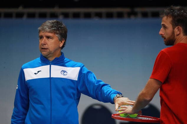 TENNIS - Davis Cup, AUT vs URU PREMSTAETTEN,AUSTRIA,03.MAR.20 - TENNIS - ITF Davis Cup, Austria vs Uruguay, preview, training Team URU. Image shows Enrique Perez Cassarino and Martin Cuevas (URU). GEPAxpictures xAndreasxPranter