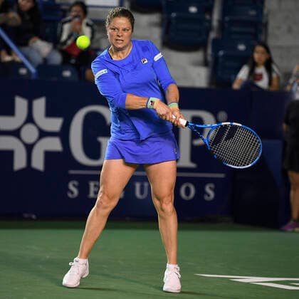 Belgian Kim Clijsters pictured in action during a game between Belgian Kim Clijsters and British Johanna Konta in the women s singles first round of the WTA, Tennis Damen Monterrey tennis tournament in Monterrey, Mexico, Tuesday 03 March 2020. The tournament is taking place from 2 to 8 March. YORICKxJANSENS  x2484305x