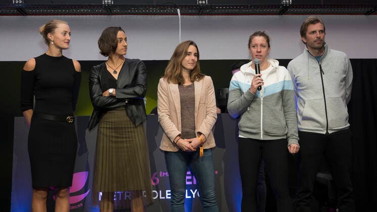 Kristina Mladenovic - Caroline Garcia - Alize Cornet - Pauline Parmentier - Julien Benneteau TENNIS : Equipe de France feminine - Soiree des joueuses Village Open 6eme Sens - Lyon 03 03 2020 SandrineThesillat Panoramic 