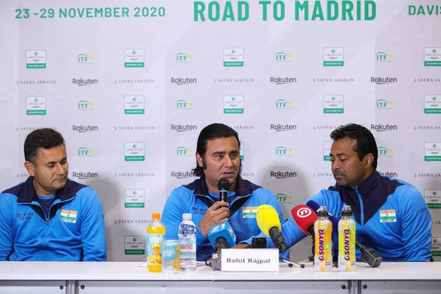 Davis Cup - India press conference, PK, Pressekonferenz Indian coach Rohit Rajpal (L) and Indian tennis player Leander Paes speak to the media during a press conference during the Davis Cup Qualifiers between Croatia and India in Zagreb, Croatia, on March 03, 2020. LukaxStanzl PIXSELL