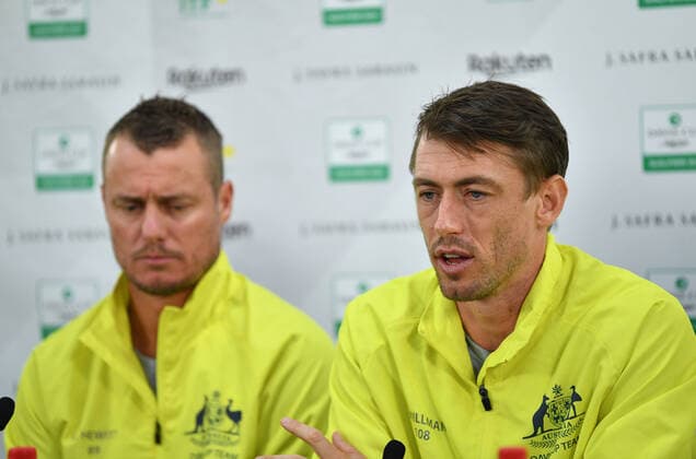 TENNIS DAVIS CUP DRAW, Lleyton Hewitt and John Millman speak to the media during the official draw of the Davis Cup teams ahead of the Davis Cup qualifier between Australia and Brazil in Adelaide. Thursday, March 5, 2020. ( NO ARCHIVING, EDITORIAL USE ONLY, NO USE IN BOOKS WITHOUT CONSENT ADELAIDE SA AUSTRALIA  Copyright: xDAVIDxMARIUZx 20200305001453714155