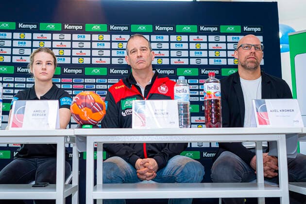 Handball, Women EM 2020 Qualification, DHB Press Conference, Germany vs Slovenia vs Amelie Berger Germany Bietigheim , Coach Henk Groener Germany , Director Sports Axel Kromer Bietigheim Bissingen Egetrans Arena Baden Württemberg Germany