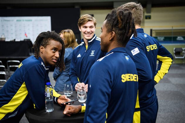 2020305 Mikael Ymer and the rest of Team Sweden ahead of the draw ceremony on March 5, 2020 in Stockholm,  Copyright: ERIKxSIMANDER BB200305BB361
