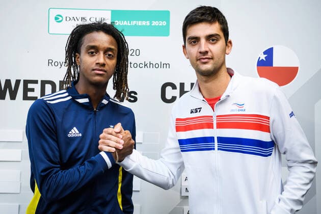 2020305 Mikael Ymer of Sweden and Marcelo Tomas Barrios Vera of Chile during the draw ceremony on March 5, 2020 in Stockholm,  Copyright: ERIKxSIMANDER BB200305BB374