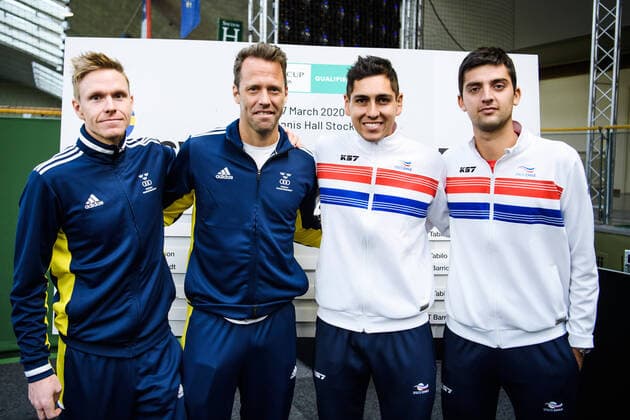 2020305 Markus Eriksson, Robert Lindstedt of Sweden and Alejandro Tabilo, Marcelo Tomas Barrios Vera of Chile during the draw ceremony on March 5, 2020 in Stockholm,  Copyright: ERIKxSIMANDER BB200305BB375