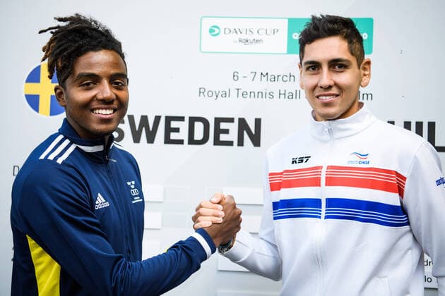 2020305 Elias Ymer of Sweden and Alejandro Tabilo of Chile during the draw ceremony on March 5, 2020 in Stockholm,  Copyright: ERIKxSIMANDER BB200305BB376