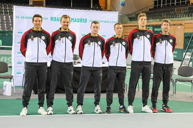 Team Germany Andreas MIES GER , Kevin KRAWIETZ GER , Dominik KOEPFER GER , Philipp KOHLSCHREIBER GER , Jan Lennard STRUFF GER and Michael KOHLMANN DTB Davis Cup Captain , Draw, Davis Cup Qualification 2020 Germany vs,