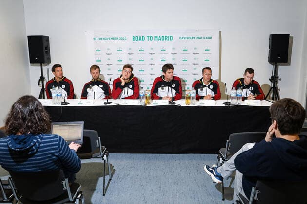 The German team after the draw, Davis Cup qualification 2020 Germany vs. Belarus, Düsseldorf, 05 03 2020,