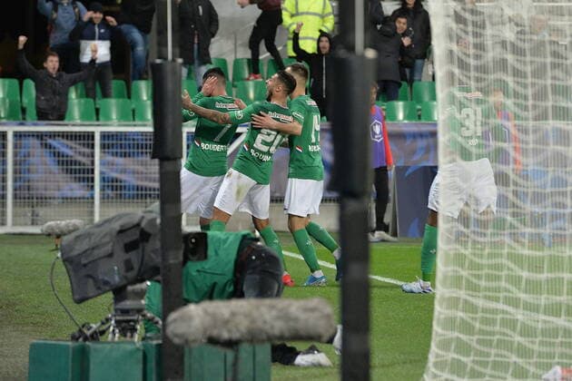 Joie de Ryad Boudebouz et de ses coequipiers (saint etienne) FOOTBALL : AS Saint Etienne vs Stade Rennais - Coupe de France - 1 2 finale - 05 03 2020 FredericChambert Panoramic 