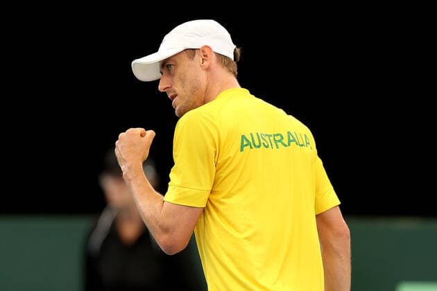TENNIS DAVID CUP AUS BRAZIL, John Millman of Australia celebrates a point against Thiago Seyboth Wild of Brazil in the Davis Cup Qualifier between Australia and Brazil, at the Memorial Drive Tennis Centre, Adelaide, Friday 6 March 2020. ( NO ARCHIVING, EDITORIAL USE ONLY, NO USE IN BOOKS WITHOUT CONSENT ADELAIDE SA AUSTRALIA  Copyright: xJAMESxELSBYx 20200306001453948172