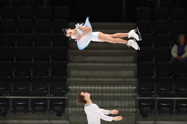 Bilder des Jahres 2020, Sport 03 März Sport Bilder des Tages Apollinariia PANFILOVA & Dmitry RYLOV from Russia, during Pairs Free Program at the ISU World Junior Figure skating, Eiskunstlauf Championships 2020 at Tondiraba Ice Hall, on March 05, 2020 in Tallinn, Estonia. Noxthirdxpartyxsales (97566028st)