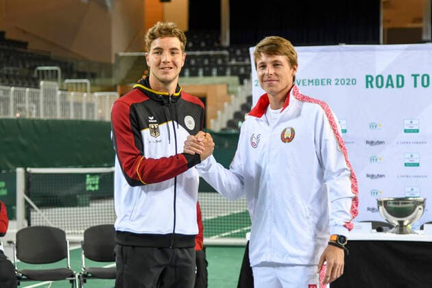 06 03 2020, GER, Davis Cup, Germany vs. Belarus 06 03 2020, GER, Davis Cup, Germany vs. Belarus , CASTELLO , Duesseldorf, in the picture picture picture shows 1 match pairing of Jan Lennard Struff GER vs. Ilya Ivashka BLR nordphoto Mauelshagen nph00321