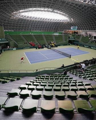 Tennis: Davis Cup qualifiers A Davis Cup team tennis qualifier between Japan and Ecuador is held without spectators in Miki, Hyogo Prefecture, western Japan, on March 6, 2020. 