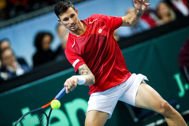 TENNIS - Davis Cup, AUT vs URU PREMSTAETTEN,AUSTRIA,06.MAR.20 - TENNIS - ITF Davis Cup, Austria vs Uruguay. Image shows Dennis Novak (AUT). GEPAxpictures xMaticxKlansek