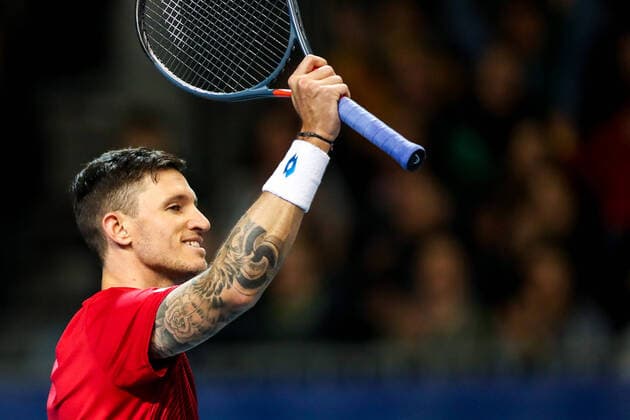 TENNIS - Davis Cup, AUT vs URU PREMSTAETTEN,AUSTRIA,06.MAR.20 - TENNIS - ITF Davis Cup, Austria vs Uruguay. Image shows the rejoicing of Dennis Novak (AUT). GEPAxpictures xMaticxKlansek