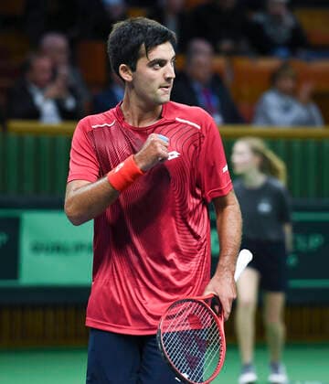 STOCKHOLM 20200306 Chile s Marcelo Tomas Barrios Vera gestures against Sweden s Mikael Ymer during qualifying game for Davis Cup playoff between Sweden and Chile in the Royal Tennis Hall in Stockholm on March 6, 2020 Photo Erik Simander TT kod 11720 Stockholm Sweden x11720x,  Copyright: xErikxSimander TTx DAVIS CUP SWEDEN-CHILE