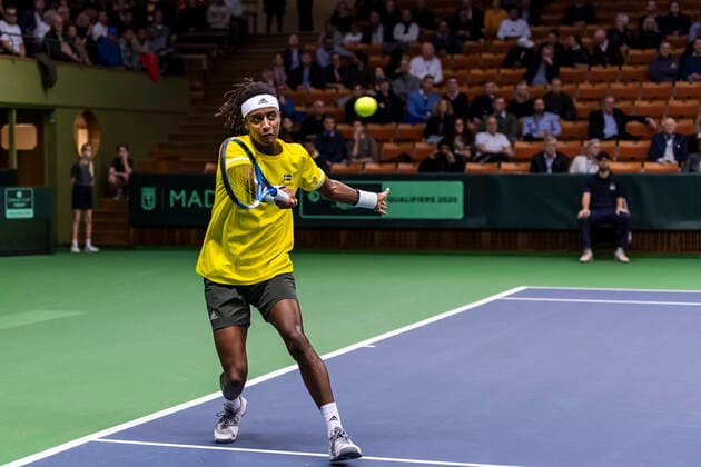 2020305 Mikael Ymer of Sweden during the Davis Cup qualification tennis match between Sweden and Chile on March 6, 2020 in Stockholm Photo Simon Hastegard Bildbyran Kod SH 180191 tennis bbeng sweden sweden chile davis cup,  Copyright: SIMONxHASTEGARD BB200306SH011