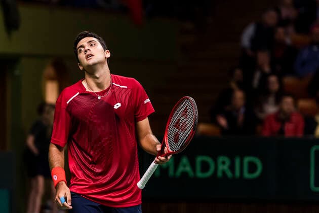 2020305 Marcelo T Barrios Vera of Chile looks dejected during the Davis Cup qualification tennis match between Sweden and Chile on March 6, 2020 in Stockholm Photo Simon Hastegard Bildbyran Kod SH 180191 tennis bbeng sweden sverige chile davis cup depp,  Copyright: SIMONxHASTEGARD BB200306SH012