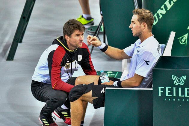 06 03 2020, GER, Davis Cup, Germany vs. Belarus 06 03 2020, GER, Davis Cup, Germany vs. Belarus , CASTELLO , Duesseldorf, in the picture picture picture shows Michael Kohlmann GER with Jan Lennard Struff GER nordphoto Mauelshagen nph00321