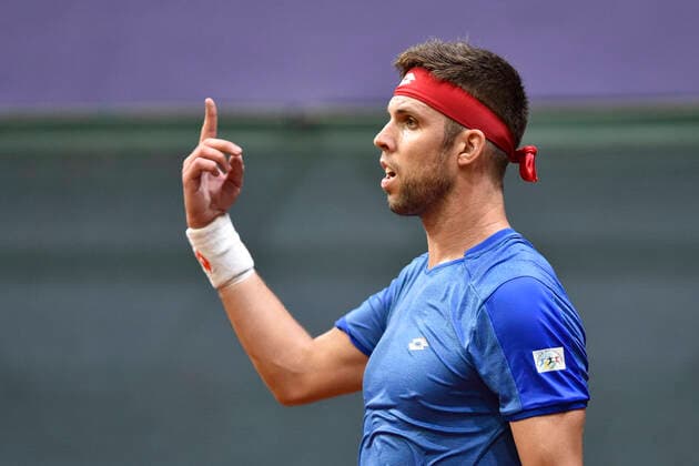 Czech Davis Cup team player Jiri Vesely in action during the Davis Cup qualifier Czech Republic vs. Slovakia in Bratislava, Slovakia, March 6, 2020. (CTKxPhoto VaclavxSalek) CTKPhotoP202003060802801 sal 05