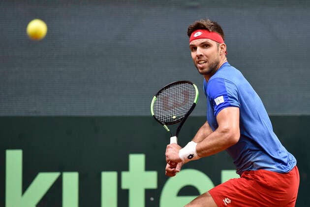 Czech Davis Cup team player Jiri Vesely in action during the Davis Cup qualifier Czech Republic vs. Slovakia in Bratislava, Slovakia, March 6, 2020. (CTKxPhoto VaclavxSalek) CTKPhotoP202003060809701 sal 11